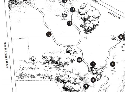 Black and white map of the trails on the grounds of Pendarvis, not a complete map.